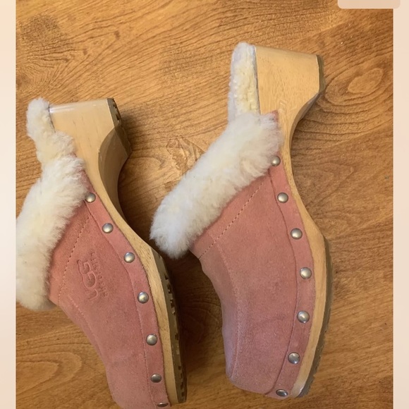 UGG Australia Kalie5426 Wooden Clog Wmns size 5 Pink Suede Shearling Lined Shoes - Picture 6 of 8
